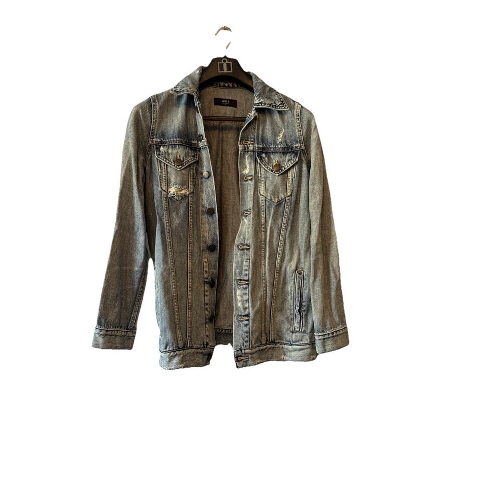 ABLE Women's Merly Denim Trucker Jacket XS Distressed Blue Closet Staple